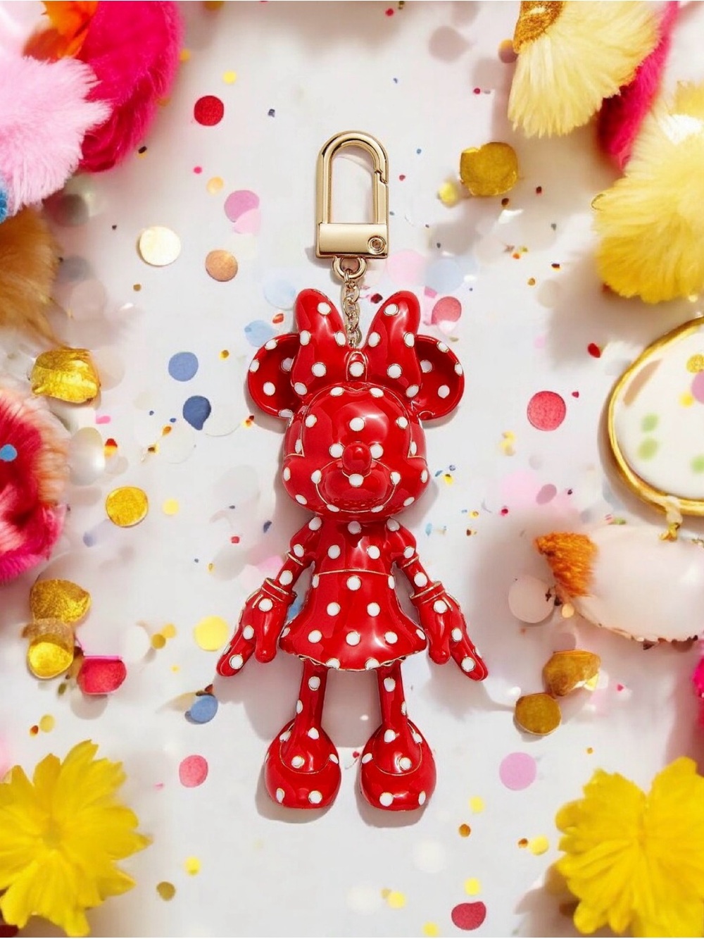 Red Polka Dot Minnie-Inspired Keychain Charm with Gold Clasp